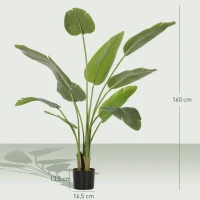 HOMCOM Künstliche Zimmerpflanze 160 cm Künstliche Bananenstaude mit Topf und Blättern für den Innenbereich Grün(m-3)