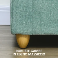 HOMCOM Divano 3 Posti in Tessuto Stile Vintage con Cuscini e Piedini in Legno, 184x77x81cm, Verde(m-6)