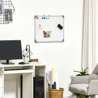 HOMCOM Pizarra Blanca Magnética Pizarra de Borrado en Seco con Borrador 4 Rotuladores y 10 Imanes 60x45 cm Blanco(m-9)