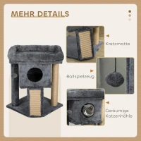 PawHut Kratzbaum mit Jute-Kratzmatte, Liegeplattform, Spielball, Katzenhaus, Beige, 40 x 40 x 57 cm(m-5)