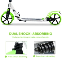 HOMCOM Folding Kick Scooter, Adjustable Ride On Scooter with 200mm Big Wheels and Double Shock Absorption, Urban Scooter for 14+ Teens Adult, Green(m-7)