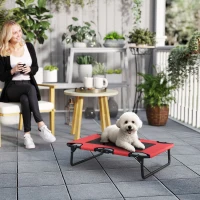 PawHut Portable Raised Dog Bed, Elevated Pet Cot with Breathable Mesh for Indoor Outdoor, for Small Medium Dogs, Red(m-2)
