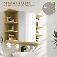 HOMCOM Specchiera Bagno con Armadietto a 2 Ripiani e 6 Vani Aperti, 80x20x59 cm, Legno(m-6)