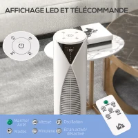 HOMCOM Ventilateur tour avec télécommande minuterie 12 heures mode veille 3 vitesses 31,5 x 31,5 x 96 cm blanc(m-8)