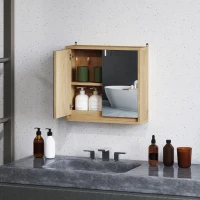 HOMCOM Armario de Baño con Espejo con 2 Puertas y Balda Ajustable Mueble Colgante de Estilo Moderno 48x14,5x45cm Natural(m-10)