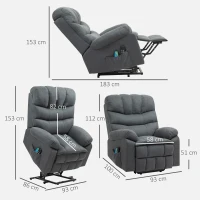 HOMCOM Sillón de elevación sillón reclinable eléctrico con función de masaje sillón acolchado con función de elevación metal tela(m-3)