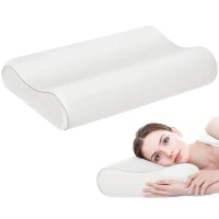 HOMCOM Memory-Foam-Nackenkissen mit doppelter Höhe und abnehmbarem Bezug, 60x40x10/12 cm, Weiß Creme(m-5)