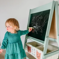 AIYAPLAY 3-in-1 Kinder Ezel met Papierrol, Krijtbord, Whiteboard, Opbergmanden, 54 x 46,5 x 93 cm, Groen(m-2)