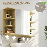 HOMCOM Armoire murale salle de bain avec miroir, meuble salle de bain avec étagères ouvertes, 80 x 20 x 59 cm, bois naturel(m-6)