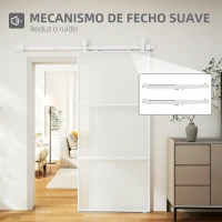 HOMCOM Porta de Correr de Vidro com Mecanismo de Fecho Suave para Casa de Banho Sala de Estar Cozinha 91,4x203,2 cm Branco(m-4)