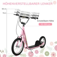 HOMCOM kinderstep step scooter stadsscooter kinderen scooter kickboard vanaf vijf jaar 16/12 inch roze 135 x 58 x 92-100 cm(m-5)