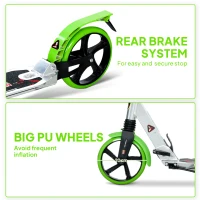 HOMCOM Folding Kick Scooter, Adjustable Ride On Scooter with 200mm Big Wheels and Double Shock Absorption, Urban Scooter for 14+ Teens Adult, Green(m-5)