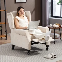 HOMCOM 150° Reclining Vintage Armchair, with footrest - Beige(m-7)