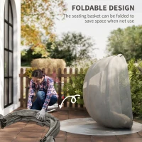 Outsunny Hanging Egg Chair, Folding Texteline Swing Hammock with Side Pocket, Cushion and Stand for Indoor Outdoor, Patio Garden Furniture, Khaki(m-5)