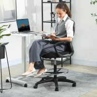 Vinsetto Drafting Chair with Adjustable Footrest, Ergonomic Mesh Office Chair with Lumbar Support, Adjustable Height for Standing Desk, Black(m-9)