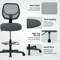 Vinsetto Ergonomic Mesh Standing Desk Chair with Adjustable Footrest Ring and Seat Height Charcoal Grey(m-8)