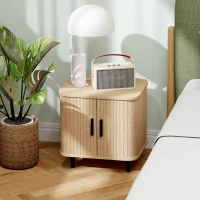 HOMCOM Bedside Table, Nordic Side Table with Roller Shutter Style Sliding Doors and Metal Legs for Bedroom, Living Room, Oak Tone(m-2)