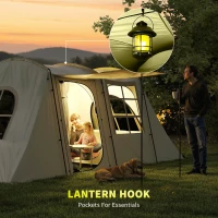 Outsunny 4 Man Tunnel Tent, Family Camping Tent with Porch, Bedroom and Living Area, Sewn in Groundsheet, 3000mm Waterproof, Portable with Bag for Hiking, Festival, Backpacking, Khaki(m-7)