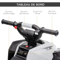HOMCOM Quad buggy électrique enfant 12 V 6 Km/h max. effets lumineux selle pour enfant 3-5 ans métal PP noir blanc(m-6)