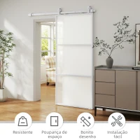 HOMCOM Porta de Correr de Vidro com Mecanismo de Fecho Suave para Casa de Banho Sala de Estar Cozinha 91,4x203,2 cm Branco(m-6)