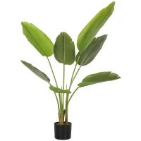 HOMCOM 109cm Artificial Bird of Paradise Plant, Faux Banana Leaf Tree with PEVA Leaves and Flocking, Decorative Palm Tree in Pot for Home Office Decor, Green(m-10)