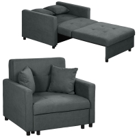 HOMCOM Poltrona Letto in Tessuto Effetto Velluto Grigio con 2 Cuscini e Spazio Contenitore, 100x98x88 cm
