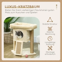 PawHut Kratzbaum mit Jute-Kratzmatte, Liegeplattform, Spielball, Katzenhaus, Beige, 40 x 40 x 57 cm(m-4)