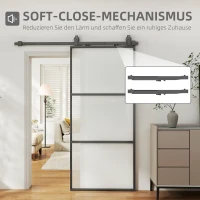 HOMCOM Schuifdeur met melkglas, railsysteem, montageset, soft-close mechanisme, eenvoudige montage, staal, zwart(m-4)