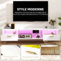 HOMCOM Meuble TV avec LED RGB de 16 couleurs meuble télé pour téléviseur jusqu'à 42 à 120 pouces, 160x35x42cm, blanc(m-6)