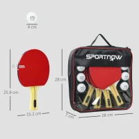 SPORTNOW Palas de Ping Pong con 4 Raquetas 8 Pelotas y Estuche de Transporte para Principiantes Expertos Rojo(m-3)