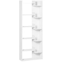 HOMCOM Bücherregal, 6-stufiges Aufbewahrungsregal, unregelmäßiges Design, für Wohnzimmer, Schlafzimmer, Büro, 60x21x162,5 cm, weiß(m-6)