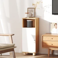 HOMCOM Badezimmerschrank Platzsparend mit 2 Regalen und offenem Fach, 30x30x79,7 cm, Weiß und Holz(m-4)