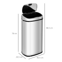 HOMCOM Papelera de Cocina 68L con Sensor de Infrarroja de Apertura Automática y Contacto Manual 40,5x29,5x78 cm Plata(m-3)