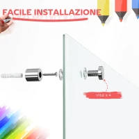 Vinsetto Lavagna Bianca in Vetro e Alluminio con 4 Pennarelli Colorati e Cancellino, 90x60x0.4 cm(m-6)