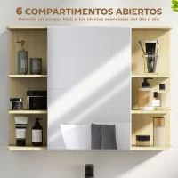 HOMCOM Armario de Baño de Pared con Espejo Puerta Estantes Abiertos 80x20x59 cm Natural(m-5)