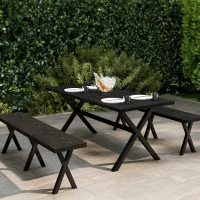 Outsunny Bierzeltgarnitur für 6 Personen, wetterfest, Holzoptik, Alurahmen, Schwarz(m-9)