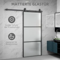 HOMCOM Schuifdeur met melkglas, railsysteem, montageset, soft-close mechanisme, eenvoudige montage, staal, zwart(m-5)