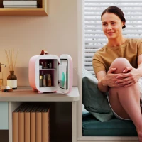 HOMCOM Mini Lodówka Beauty Fridge, Pojemność 4 L, Wymiary 20,3 x 26,3 x 28 cm, Różowa(m-5)