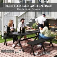 Outsunny Bierzeltgarnitur für 6 Personen, wetterfest, Holzoptik, Alurahmen, Schwarz(m-4)