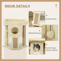 PawHut Kratzbaum mit Jute-Kratzmatte, Liegeplattform, Spielball, Katzenhaus, Beige, 40 x 40 x 57 cm(m-5)