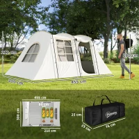 Outsunny 4 Man Tunnel Tent, Family Camping Tent with Porch, Bedroom and Living Area, Sewn in Groundsheet, 3000mm Waterproof, Portable with Bag for Hiking, Festival, Backpacking, Khaki(m-3)