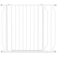 PawHut Hundeschutzgitter, Absperrgitter, Zwei-Wege-Öffnung, Wandhalterung mit Druckknöpfen, verstellbar von 75 cm bis 95 cm, Weiß