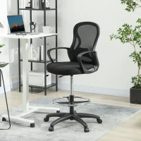 Vinsetto Drafting Chair with Adjustable Footrest, Ergonomic Mesh Office Chair with Lumbar Support, Adjustable Height for Standing Desk, Black(m-2)
