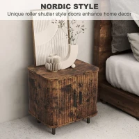 HOMCOM Bedside Table, Nordic Side Table with Roller Shutter Style Sliding Doors and Metal Legs for Bedroom, Living Room, Rustic Brown(m-4)