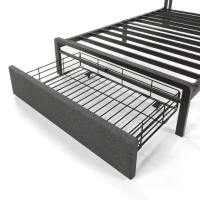 Upholstered Single Bed with LED Lighting, USB Type-C Charging, Storage Headboard and Drawers, 3ft Single Bed, 208L x 92W x 110H cm, Grey(m-13)