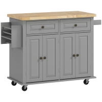 HOMCOM Isla de Cocina con Ruedas Mueble Auxiliar de Cocina con Especiero y Barra Lateral 111x44,5x82,5 cm Gris