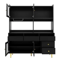 Multi-purpose Storage Cabinet with Changhong Glass Door, Wine Glass Holder, Multi-layered Storage Space, 145L x 39W x 171H cm, Black(m-13)