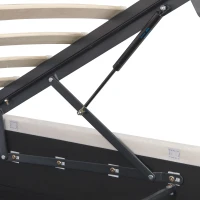 King Size LED Hydraulic Bed with Charging Station, Adjustable Tufted Headboard, Space-Saving Design for Bedroom, 206L x 151W x 105H cm, Beige(m-11)