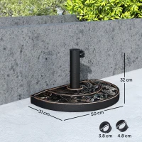 Outsunny Base para Chapéu de Sol de Resina em Forma Semicircular para Mastros de Ø3,8 cm e Ø4,8 cm Peso 9 kg 50x31x32 cm Bronze(m-3)