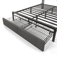 Upholstered Double Bed with LED Lighting, USB Type-C Charging, Bed Frame with Storage Headboard, Drawers, 208L x 137W x 110H cm, Grey(m-14)